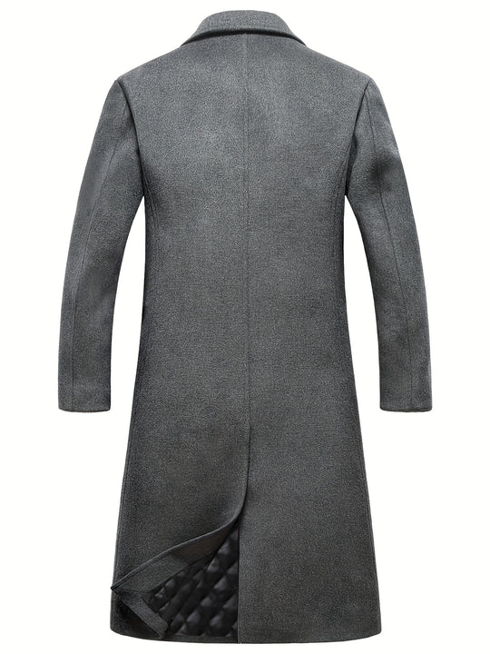 Long coat with lapel collar and button placket for men