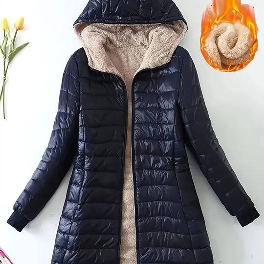 Quilted jacket with hood and zipper for women