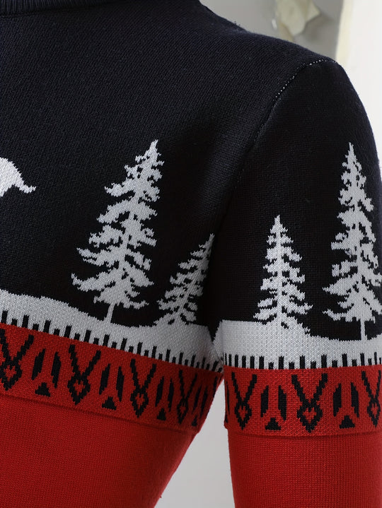 Christmas sweater with reindeer and Christmas tree motif for men