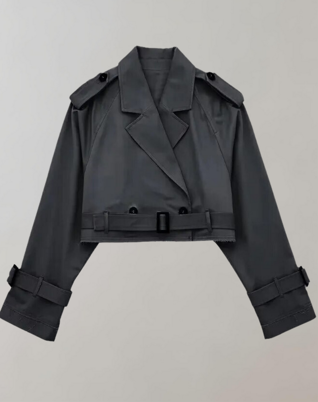 Women's Short Trench Coat with Belt and Long Sleeves 