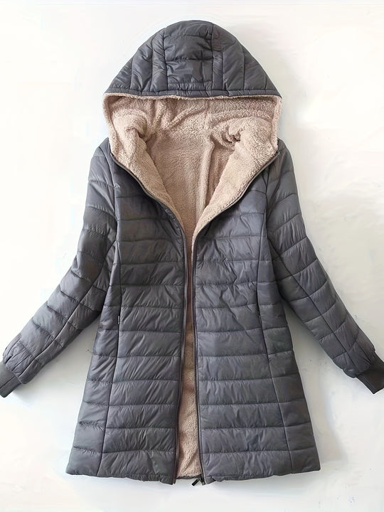 Women's midi quilted coat with fleece lining