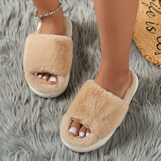 Plush slippers in a single-band design for women