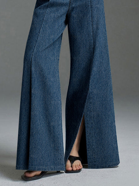 Women's wide-leg jeans with front slit 