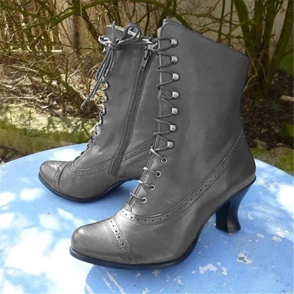 Damen Retro Stiefeletten Zum Schnüren Mit Vintage Design