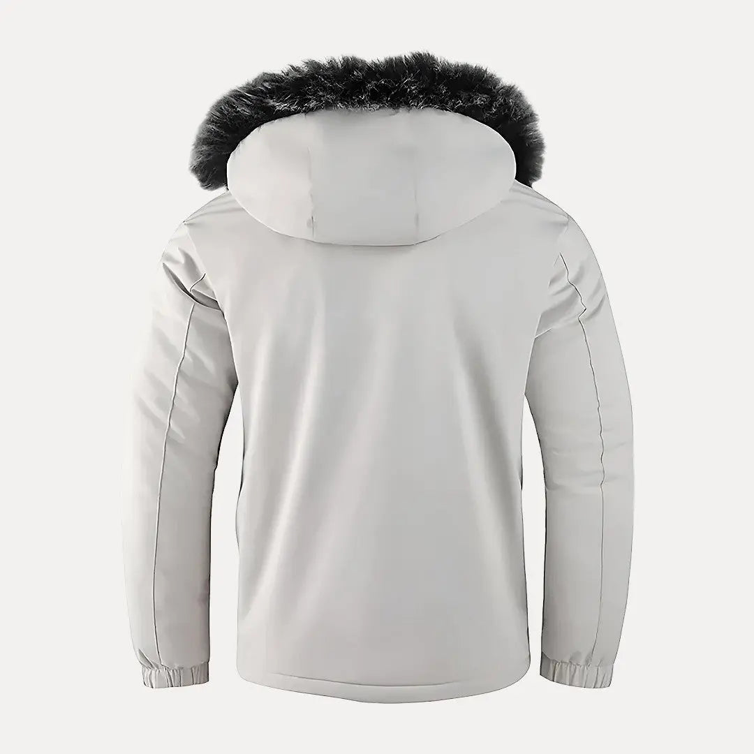 Men's Winter Jacket with Fur Hood and Multifunctional Pockets 