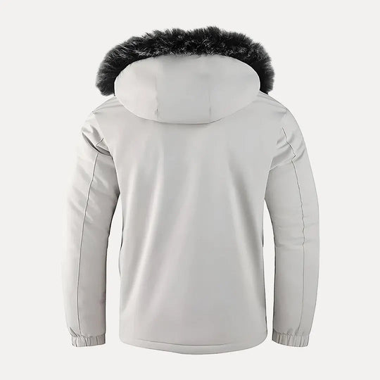Men's Winter Jacket with Fur Hood and Multifunctional Pockets 
