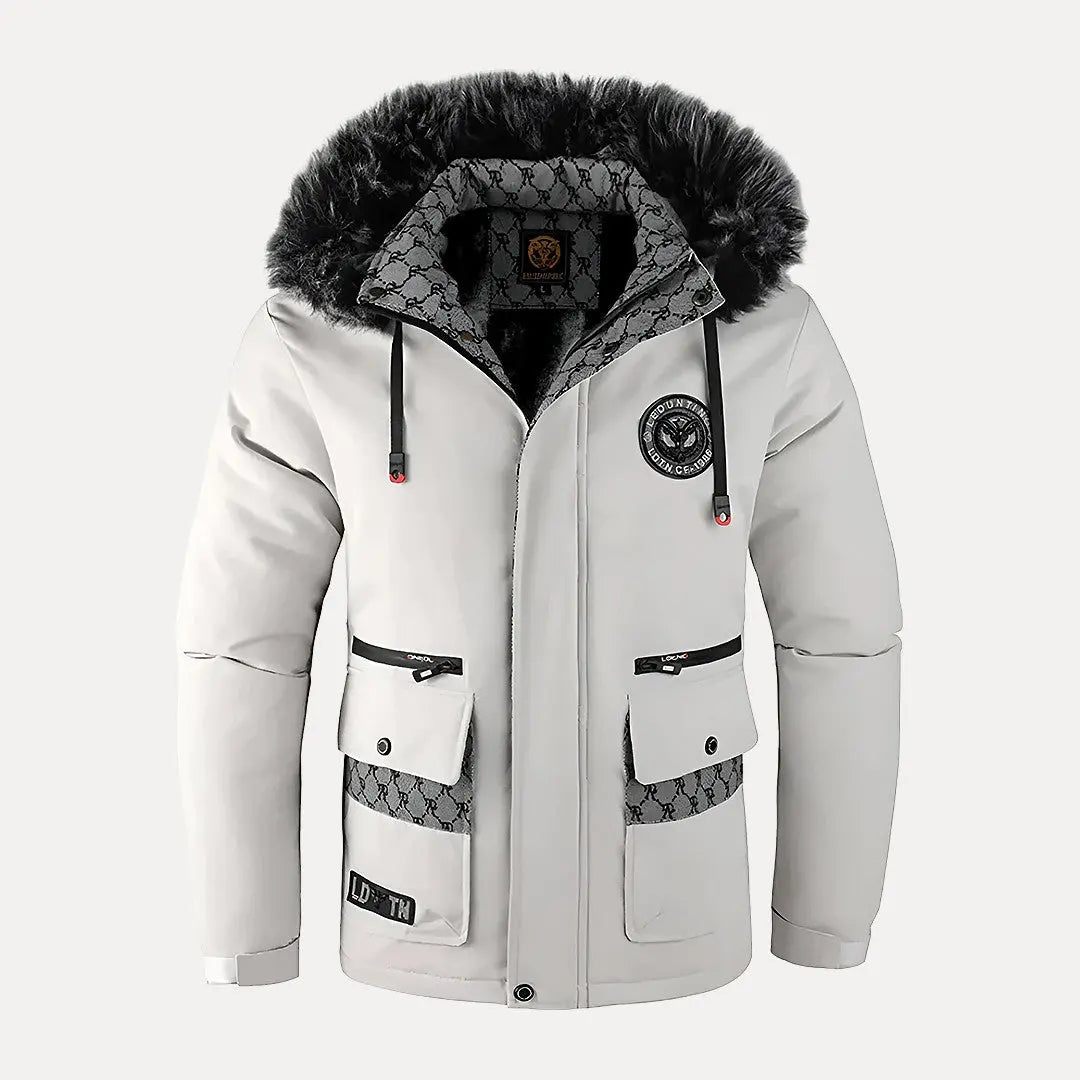 Men's Winter Jacket with Fur Hood and Multifunctional Pockets 