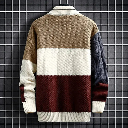 Men's Sweater with Color Block Pattern and Textured Knit