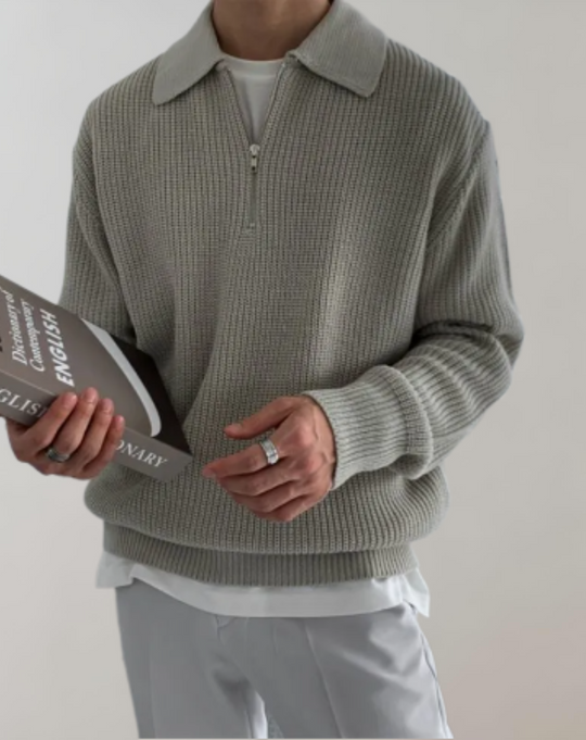 Men's Knit Sweater with Half Zip and Loose Fit