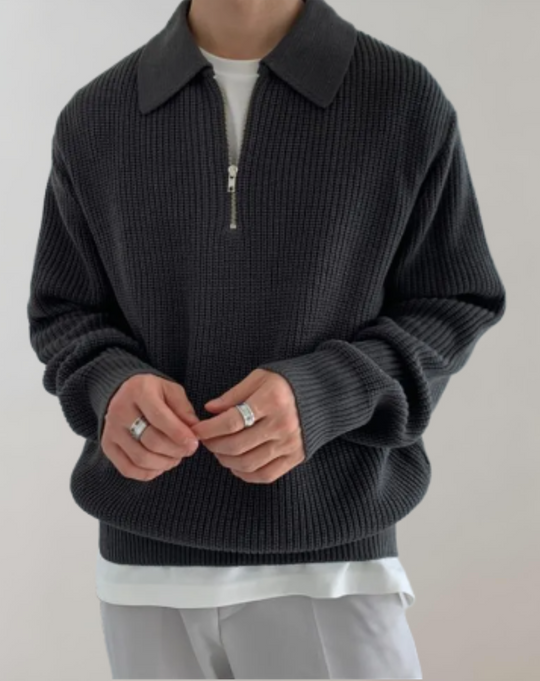 Men's Knit Sweater with Half Zip and Loose Fit