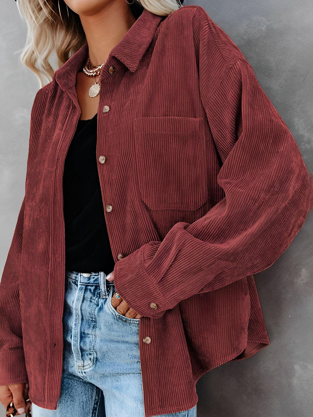 Women's corduroy jacket with button placket