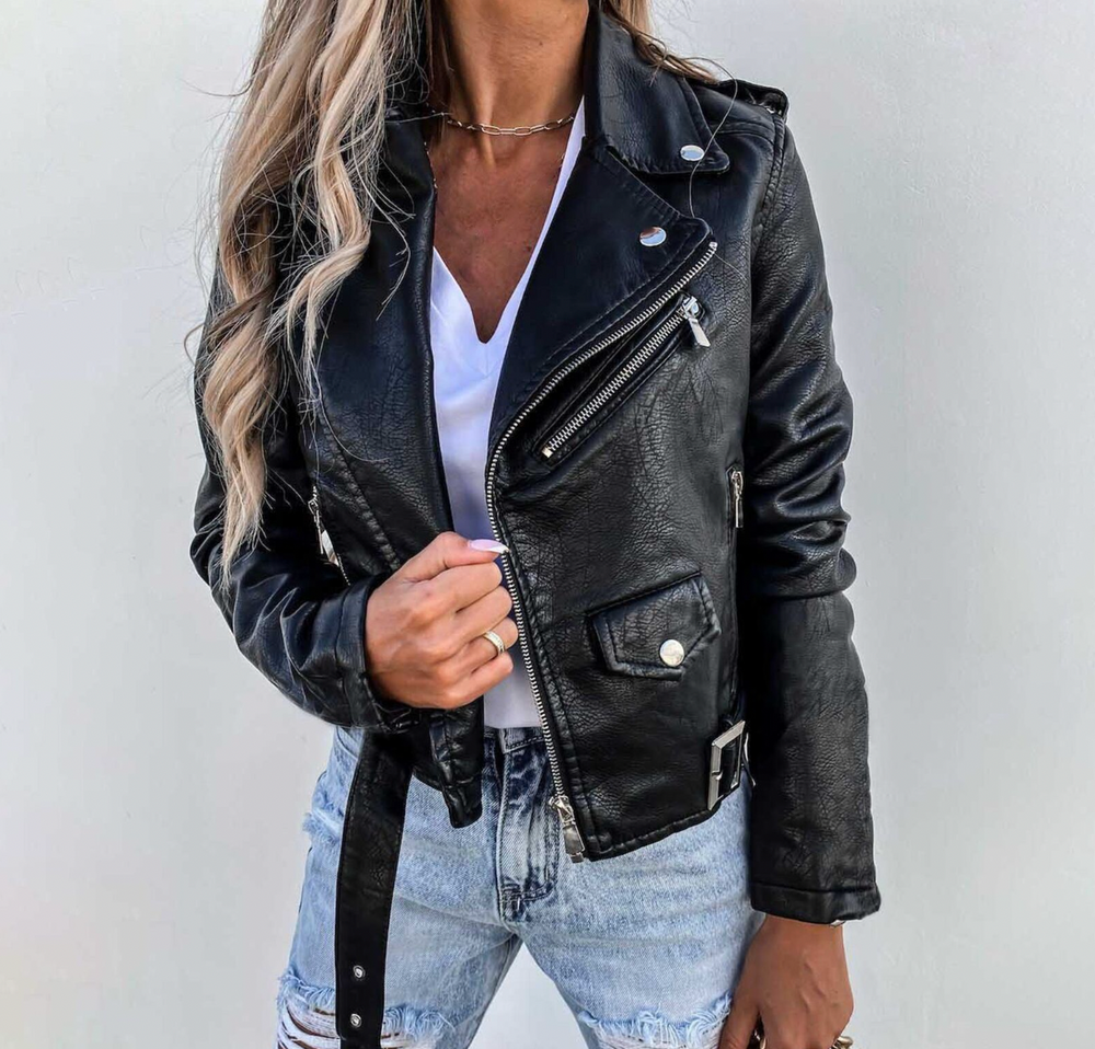 Women's biker jacket with timeless design