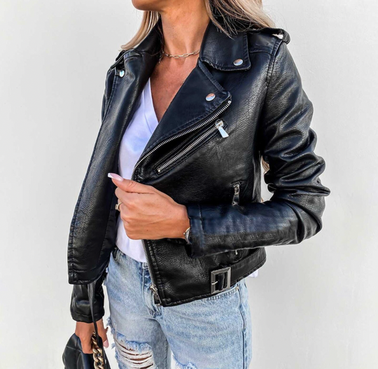 Women's biker jacket with timeless design