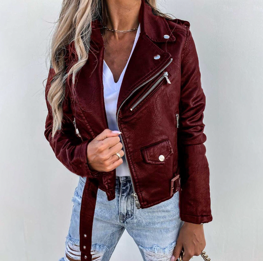 Women's biker jacket with timeless design