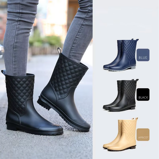 Damen-Plateau-Gummistiefel mit kariertem Muster und wasserdichtem Design
