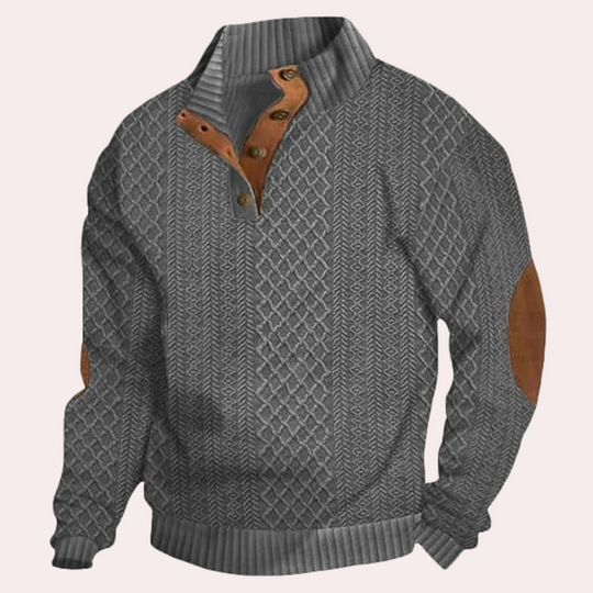 Men's sweater with collar and button placket