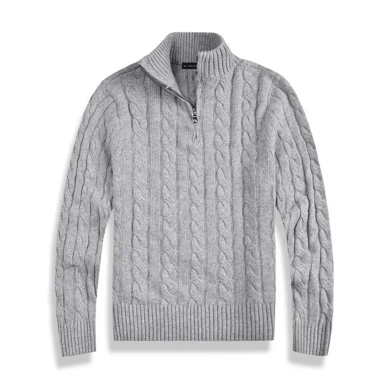 Men's Knit Sweater with Half Zip and High Collar 