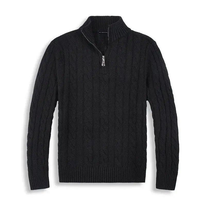 Men's Knit Sweater with Half Zip and High Collar 