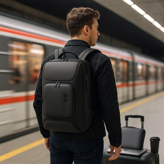 Laptoprucksack mit verdeckten Reißverschlüssen und USB-Durchführung