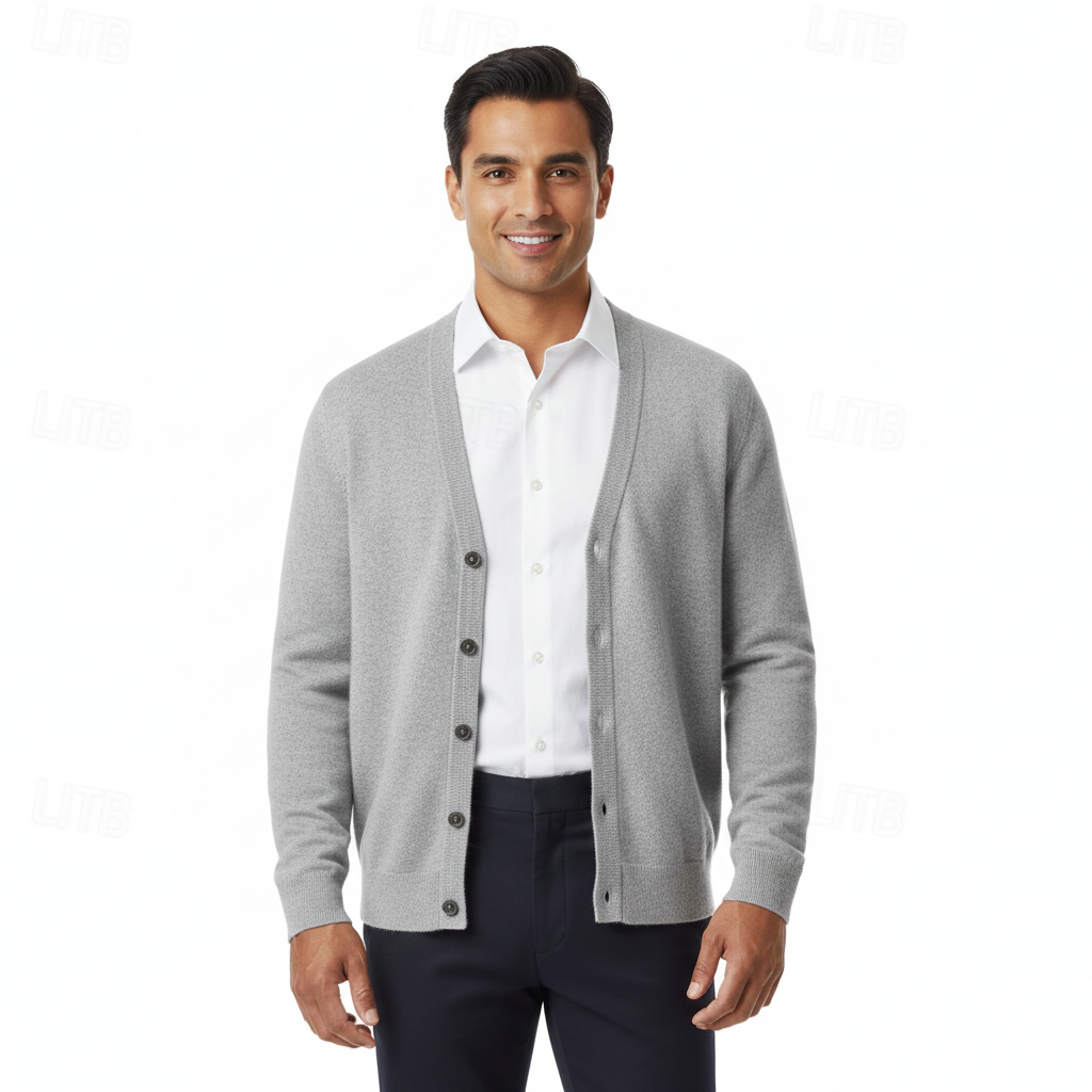 Herren-Cardigan mit V-Ausschnitt und durchgehender Knopfleiste