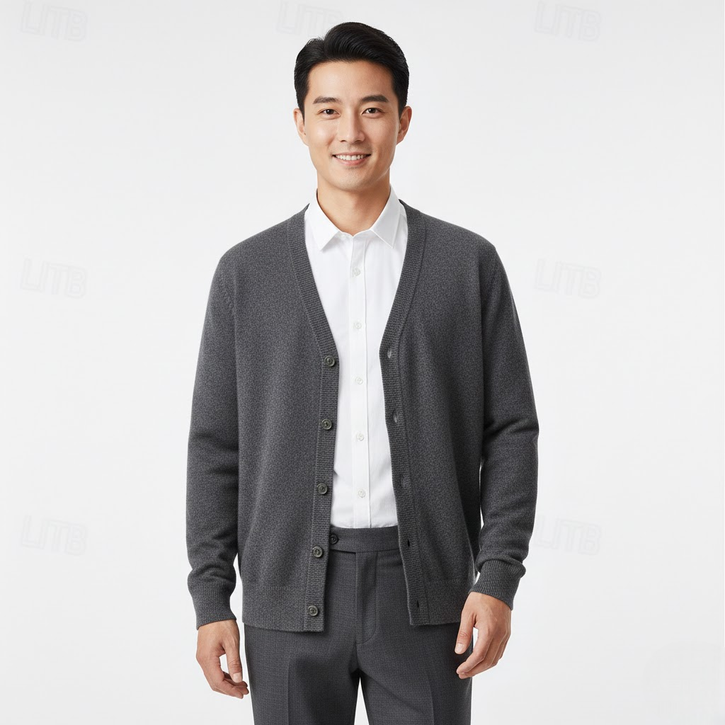 Detailansicht der Knopfleiste am Herren-Cardigan