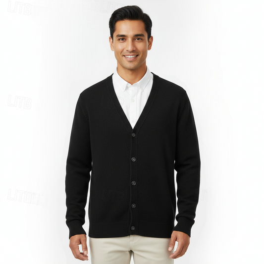 Vorderansicht einer klassischen Herren-Strickjacke mit V-Ausschnitt