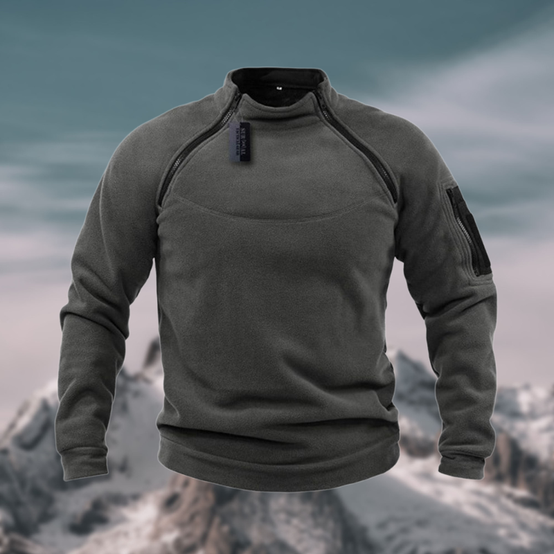 Men's Fleece Pullover with Stand-Up Collar and Pockets