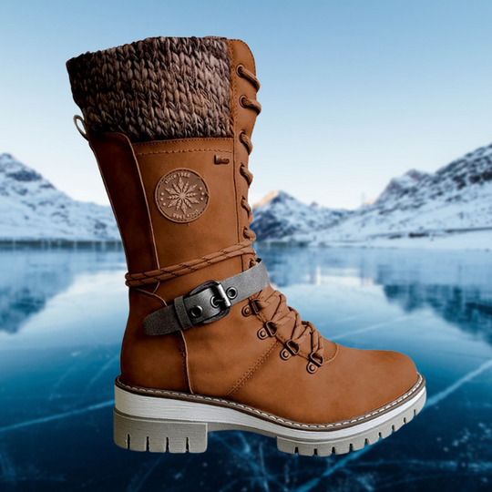 Women's winter boots with knitted cuff and zipper 