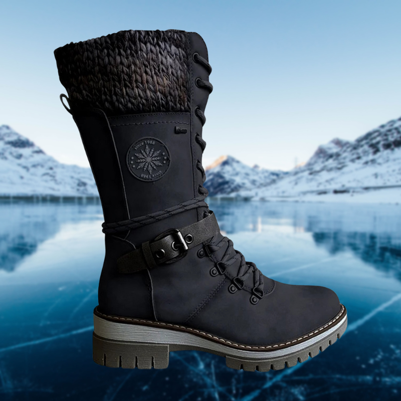 Women's winter boots with knitted cuff and zipper 