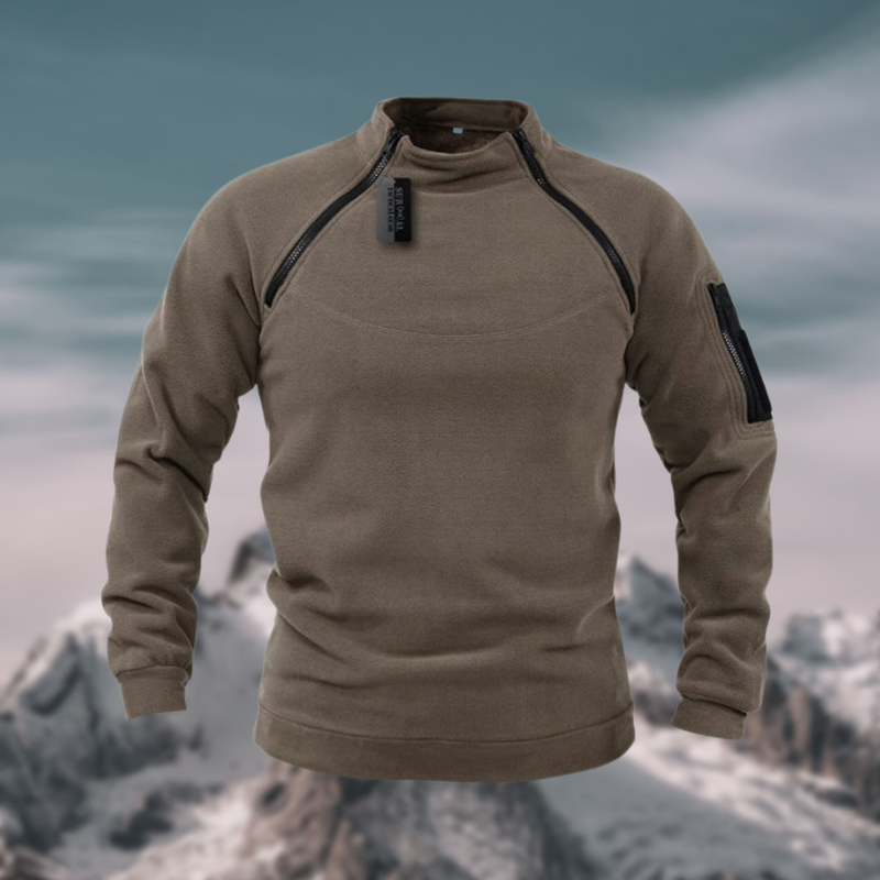 Men's Fleece Pullover with Stand-Up Collar and Pockets