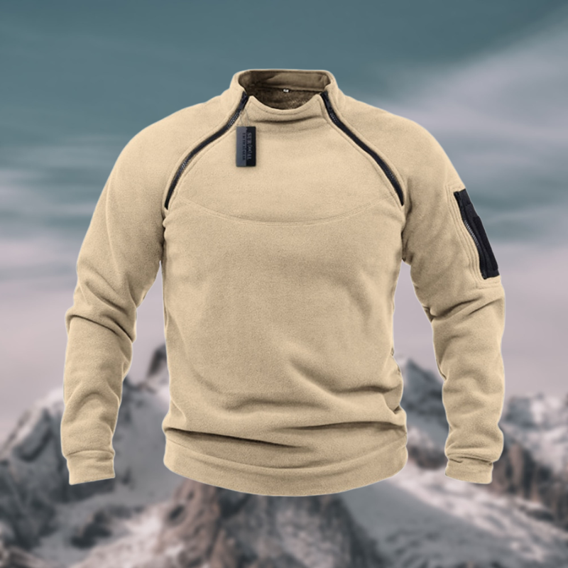 Men's Fleece Pullover with Stand-Up Collar and Pockets