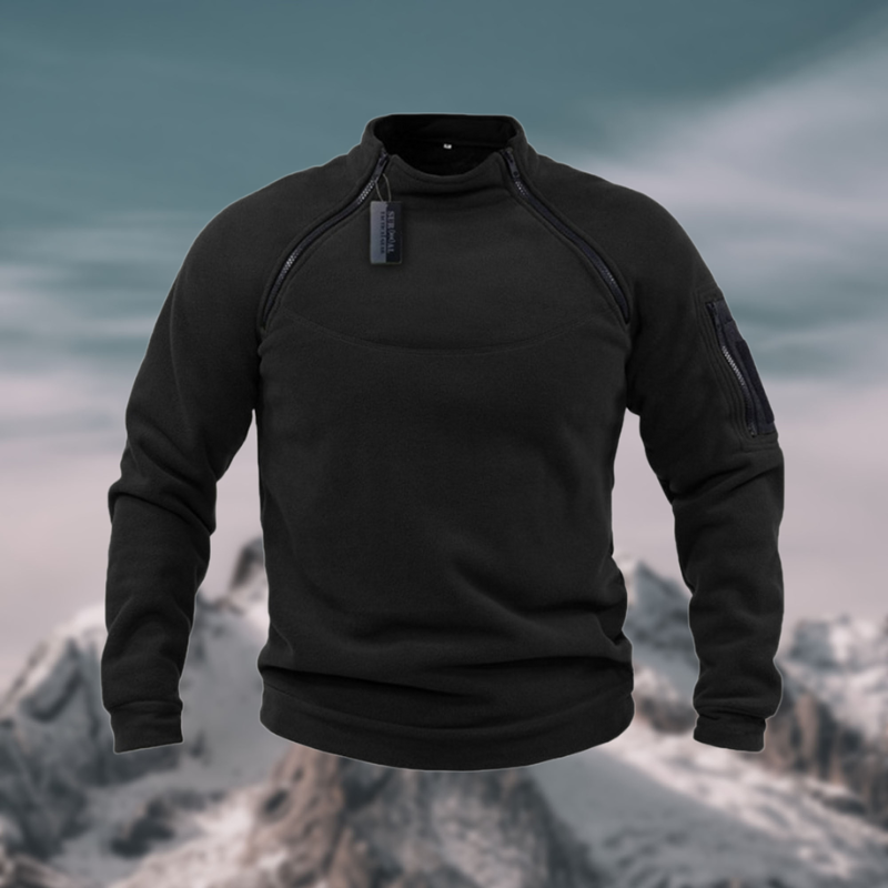 Men's Fleece Pullover with Stand-Up Collar and Pockets