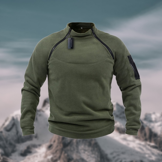 Men's Fleece Pullover with Stand-Up Collar and Pockets