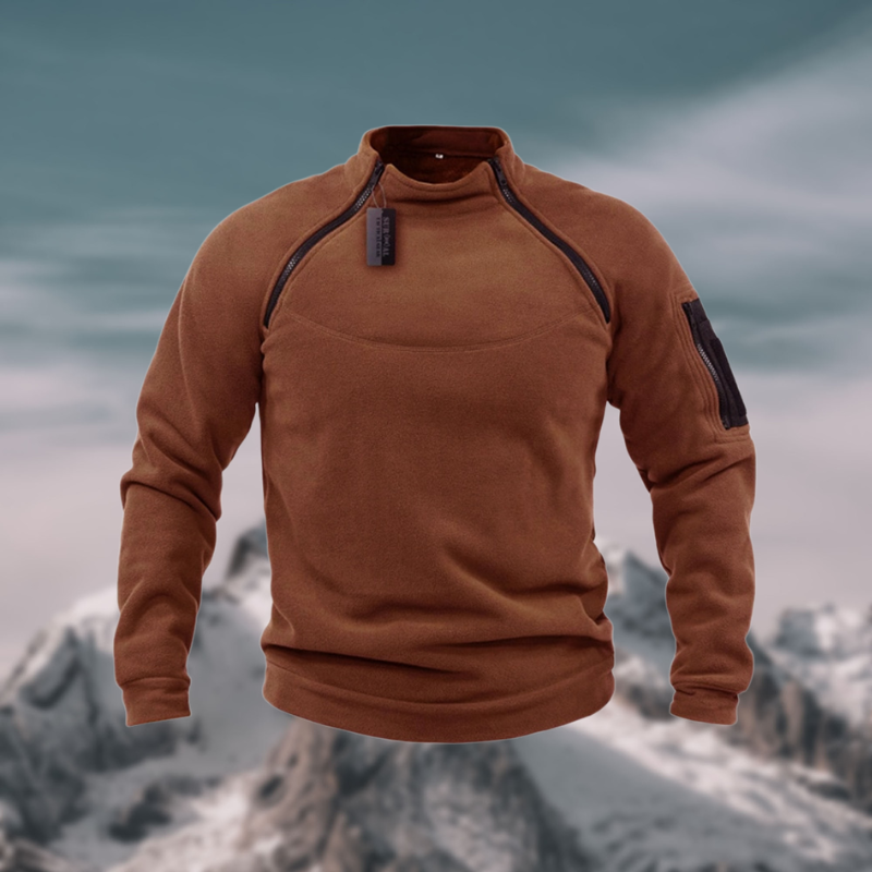 Men's Fleece Pullover with Stand-Up Collar and Pockets