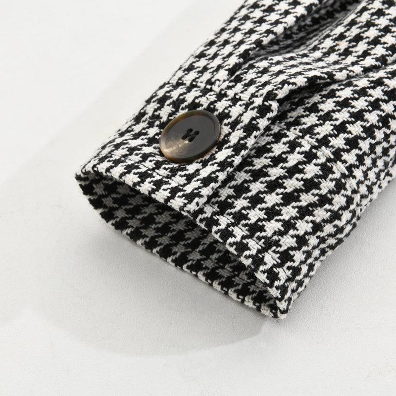 Men's shirt jacket with houndstooth pattern and button placket