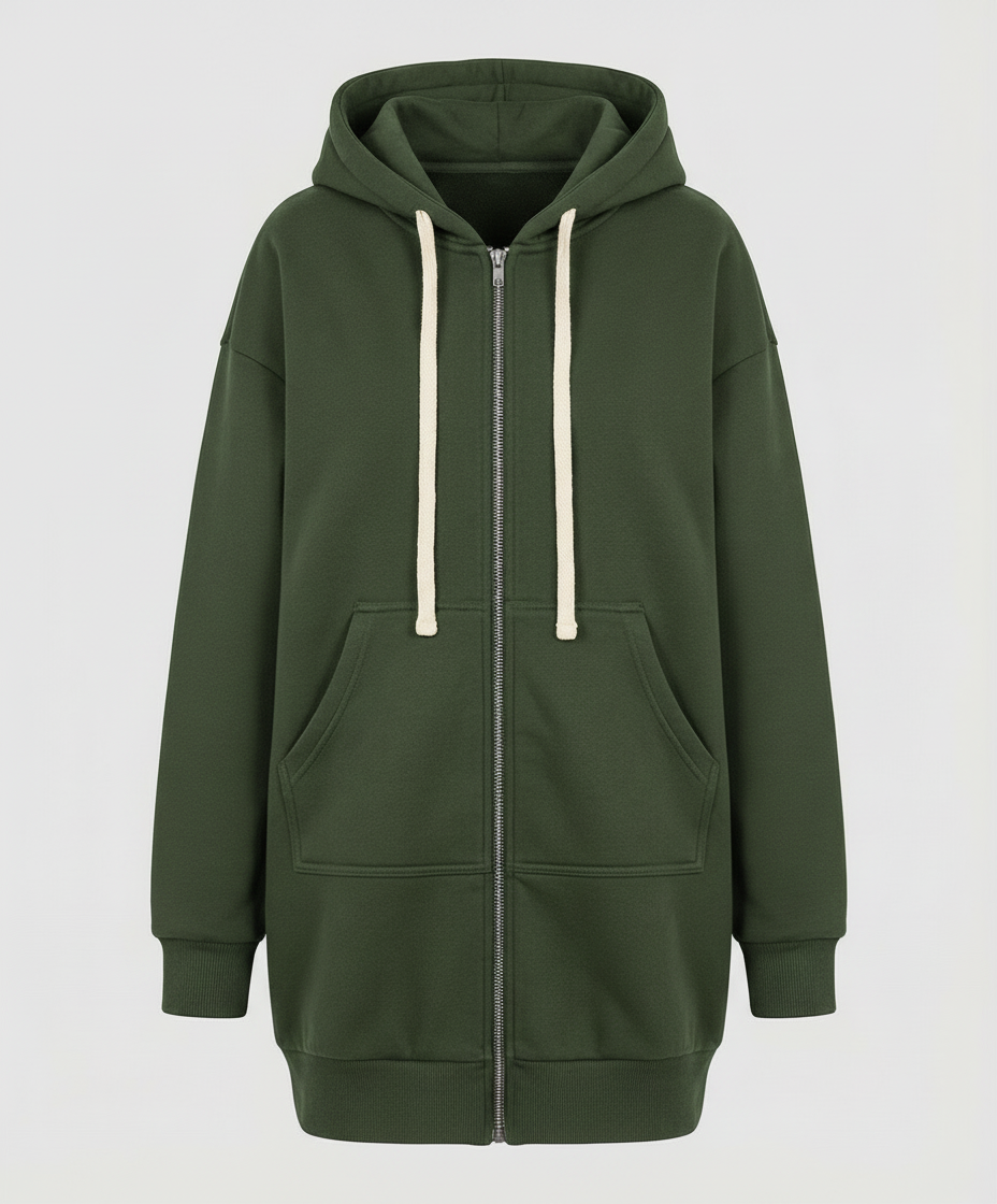 Knielanger Zip-Hoodie für Damen mit komfortabler Passform