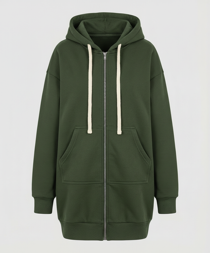 Knielanger Zip-Hoodie für Damen mit komfortabler Passform
