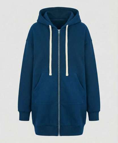 Damen Knielanger Zip Hoodie Mit Kapuze