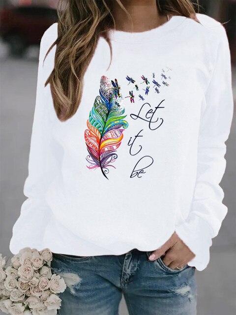 Women's Sweater with Feather Motif