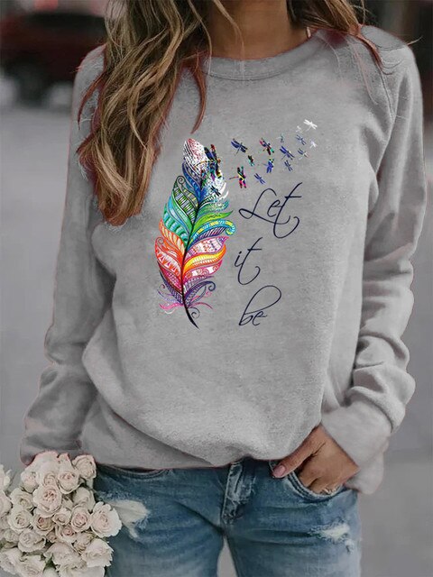 Women's Sweater with Feather Motif