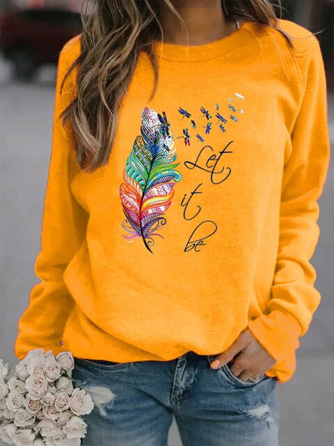 Women's Sweater with Feather Motif
