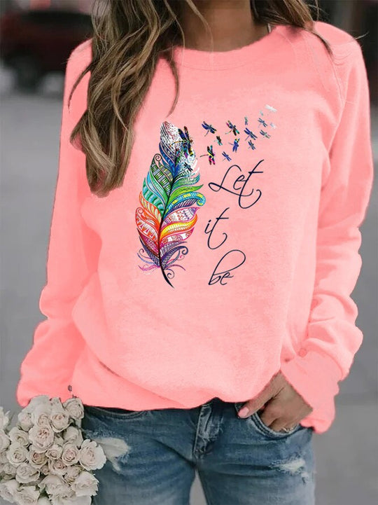 Women's Sweater with Feather Motif