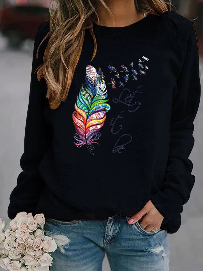 Women's Sweater with Feather Motif