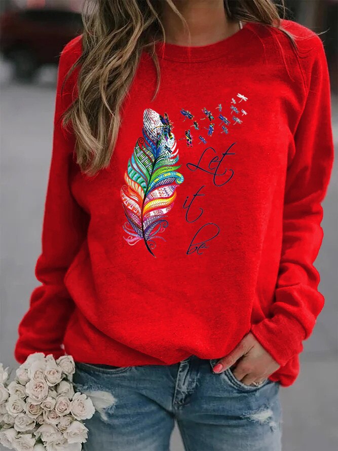 Women's Sweater with Feather Motif