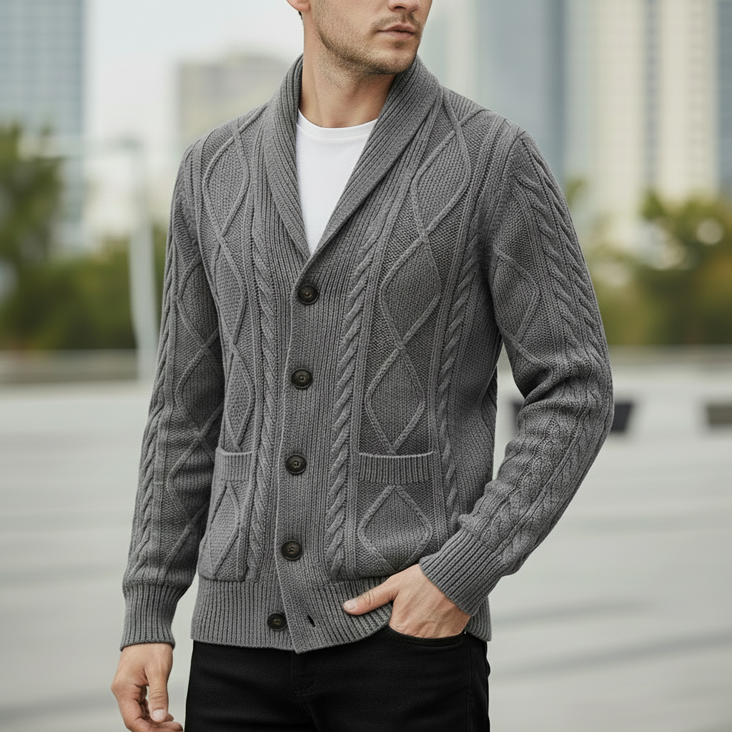 Men's cardigan with button placket and pockets