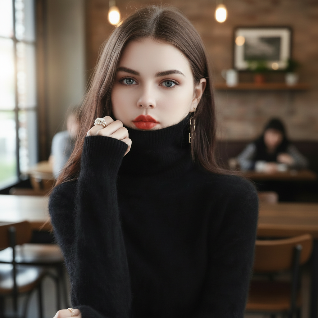 Women's roll-neck sweater with a clean design 