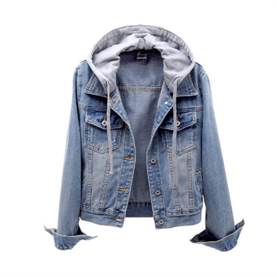 Women's denim jacket with detachable hood