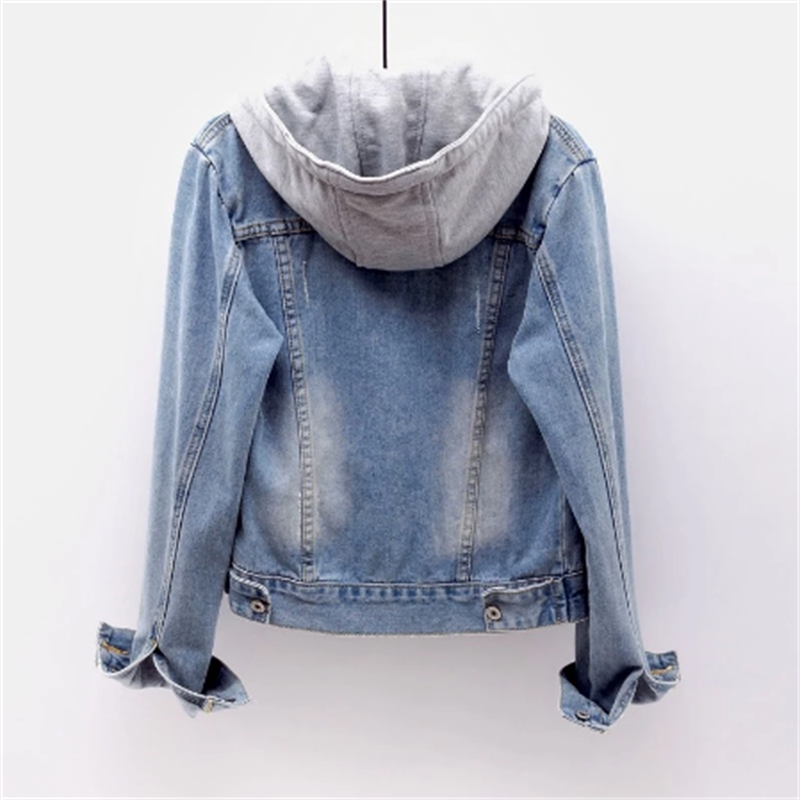 Women's denim jacket with detachable hood