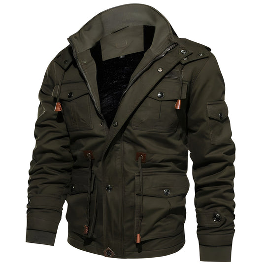 Men's Military Jacket with Multiple Pockets