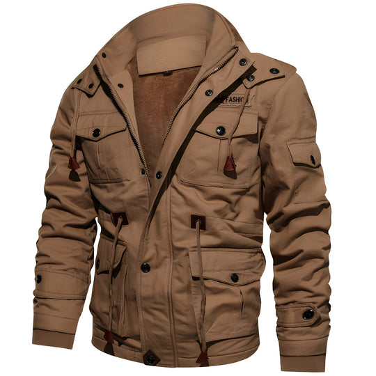 Men's Military Jacket with Multiple Pockets